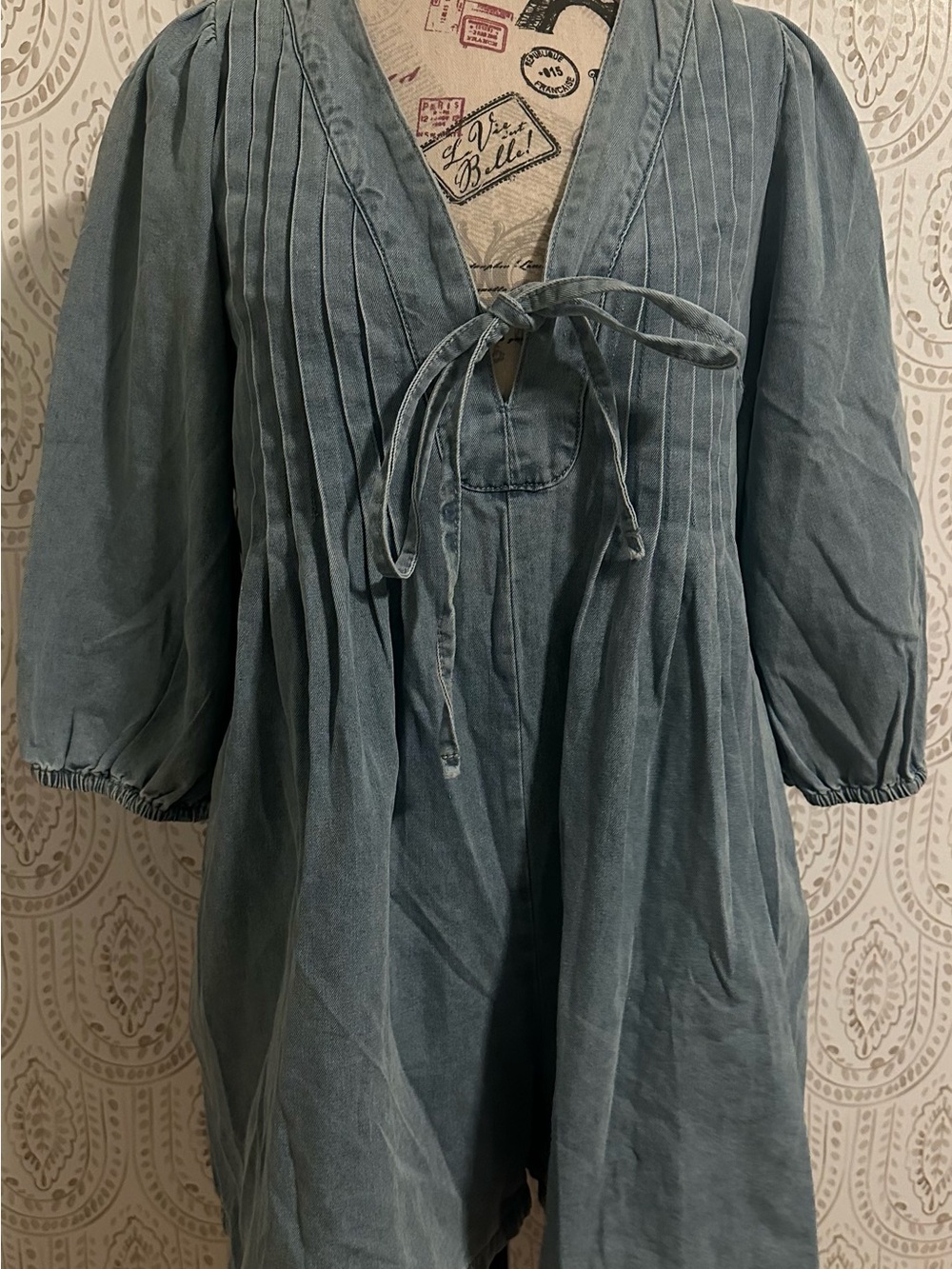 Light Wash  Tie-Front Denim Romper